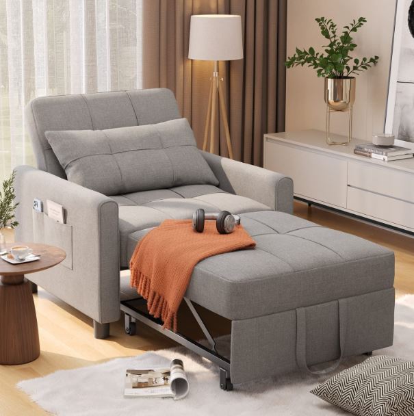 Sofa Beds Chair 3 in 1, Convertible Chair Single Bed, Grey