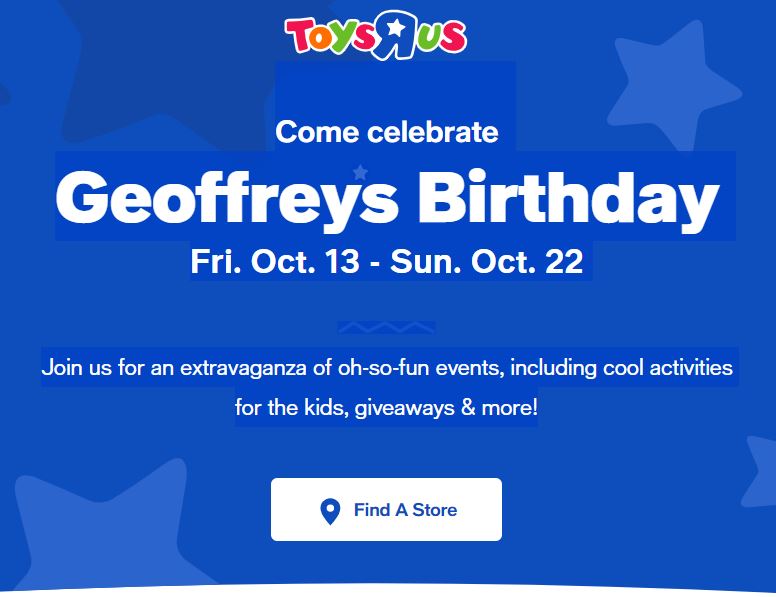Macys x Toys R Us is celebrating Geoffrey’s Birthday