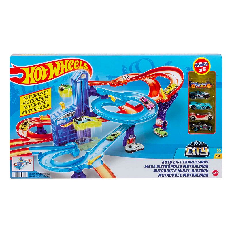 Hot Wheels Auto Lift Expressway Track and Toy Cars Playset