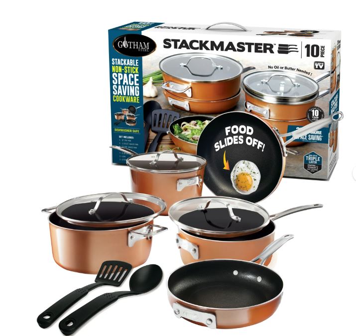 Gotham Steel Pots and Pans Set Stackable Nonstick Copper Cast Cookware Set 10pcs