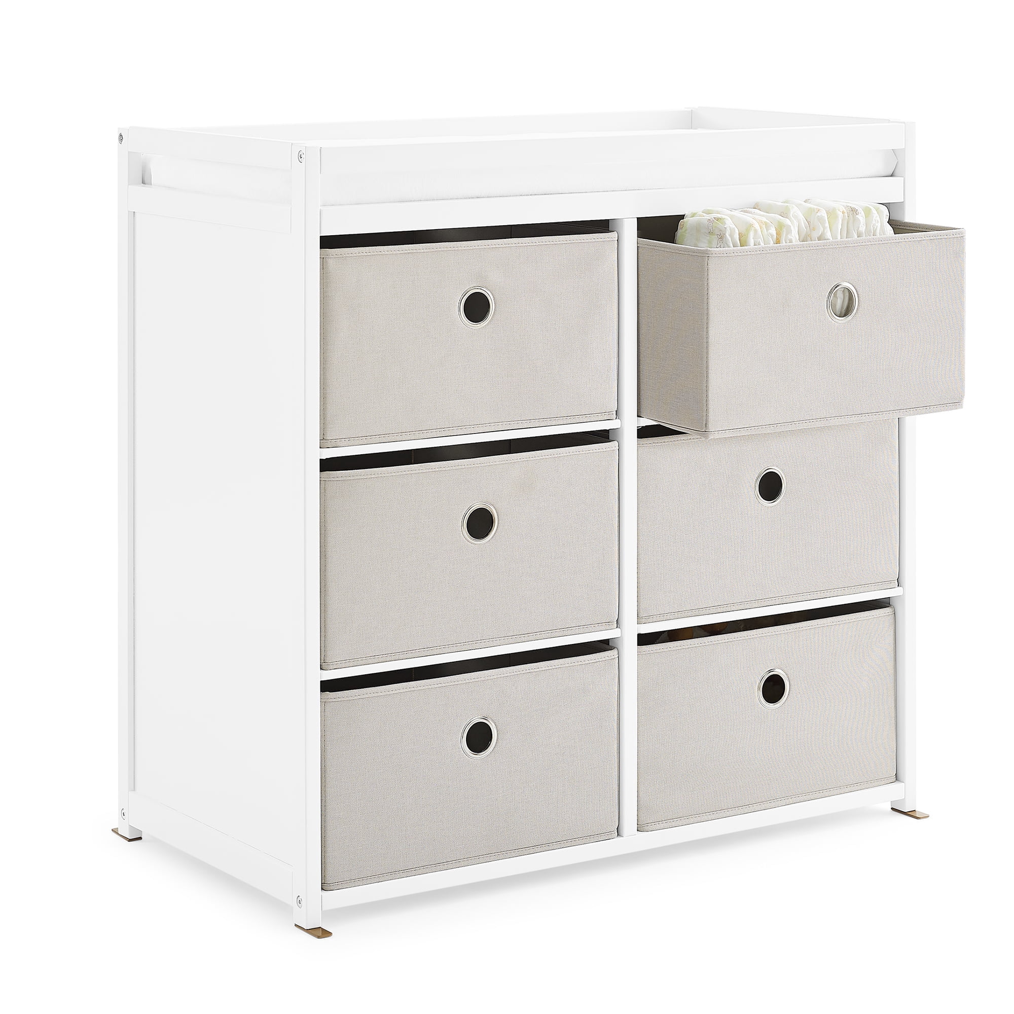 Delta Children Hayes Changing Table with Fabric Bins, Bianca White/Flax