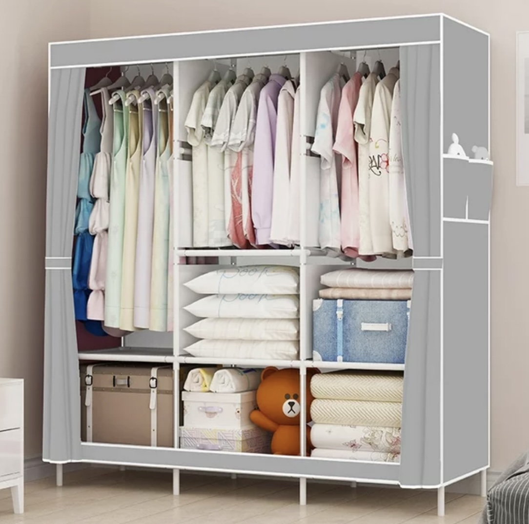 Clothes Organizer with 3 Hanging Rod Closet Organizer with Shelf