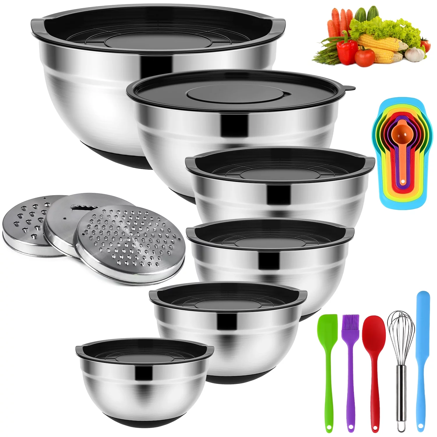 YuCook Mixing Bowls with Lids 20 Pcs Stainless Steel Mixing Bowls Set