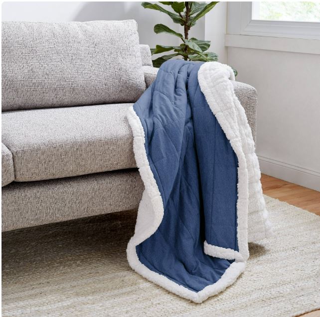 Gap Home Quilted Jersey Organic Cotton Sherpa Reverse Throw Blanket
