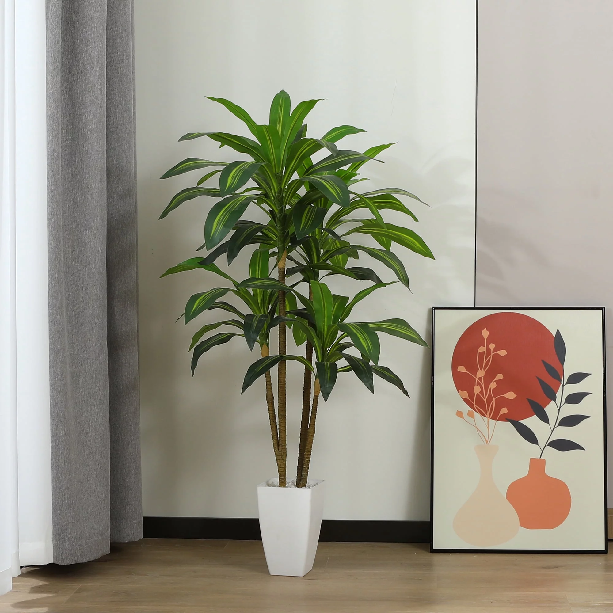 4FT Artificial Dracaena Tree with 9” White Taper Planter,Faux Dracaena Plants