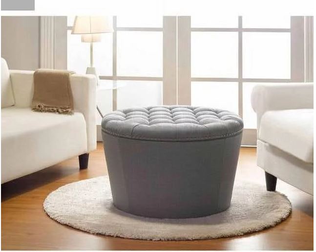 Better Homes & Gardens Round Tufted Storage Ottoman with Nailheads, Gray