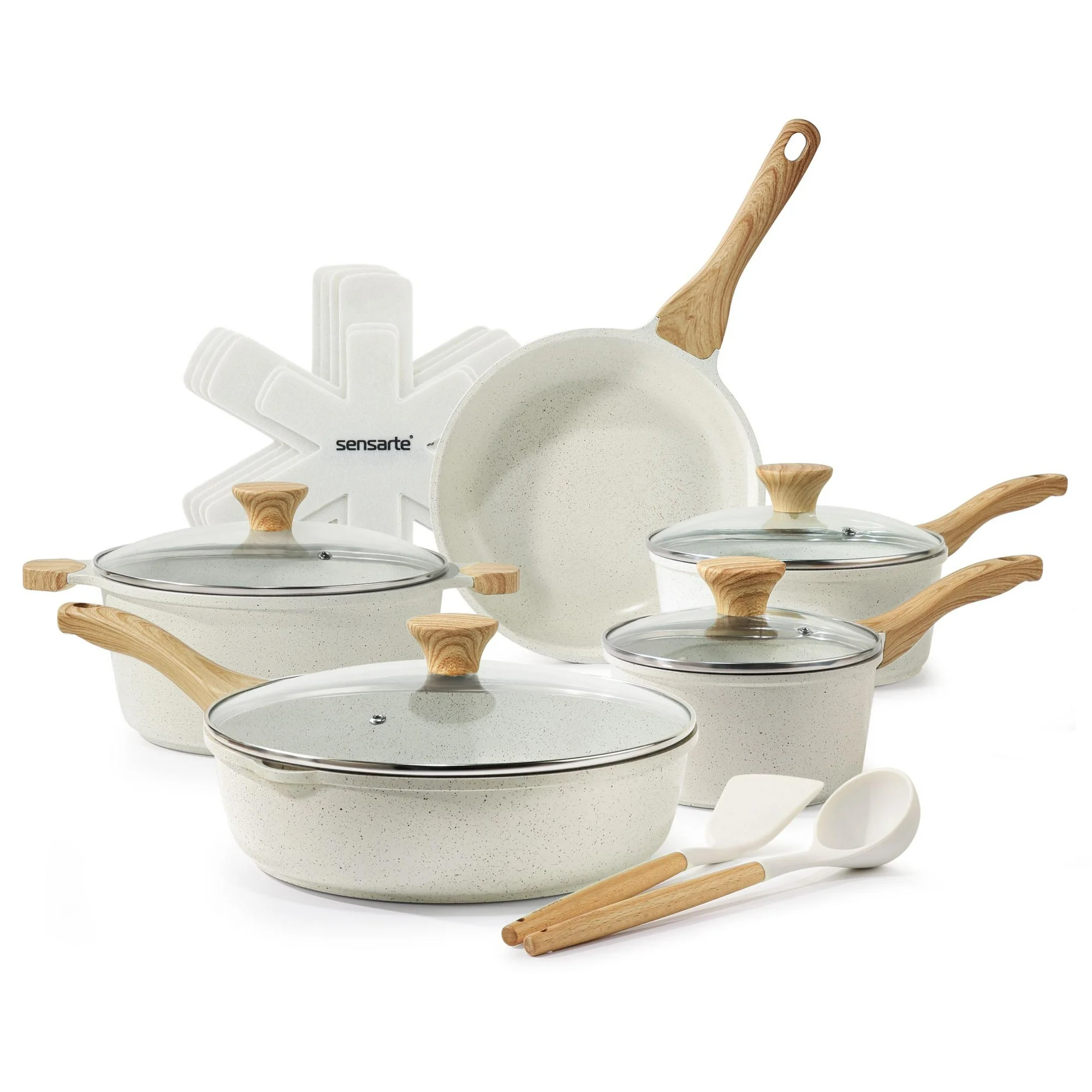 Sensarte Ceramic Nonstick Pots and Pans Set, 17 Pieces Healthy Nonstick