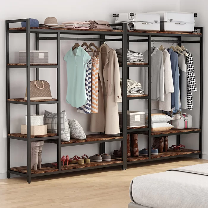 Ellika 70.86 Inch Closet Organizer System with Shelves, Heavy Duty Garment Rack with Haning Rods