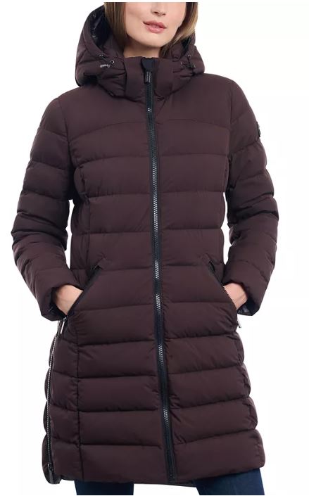 Women’s Hooded Faux-Leather-Trim Puffer Coat, Created for Macy’s