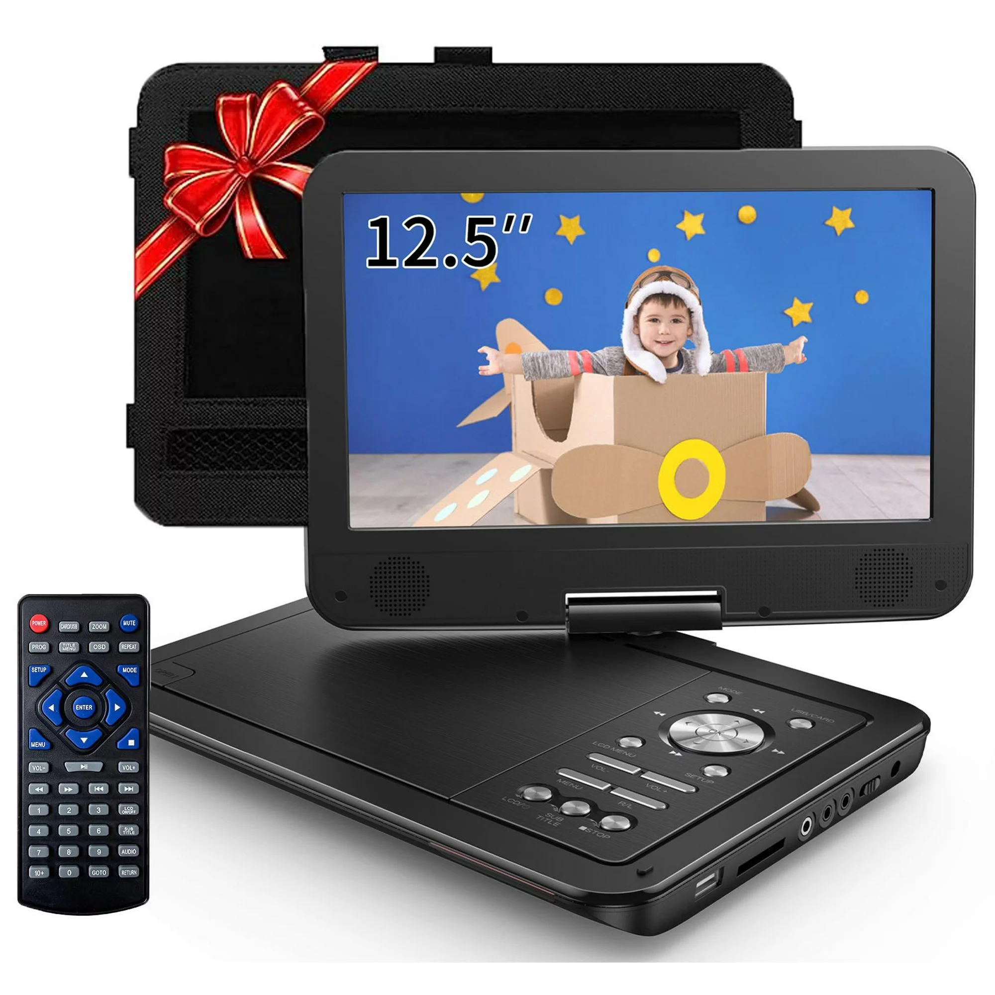 2023 Upgraded 12.5″ Portable DVD Player, 10.5″ HD Swivel Screen for Car and Kids, USB and SD Card Available, 5 Hours Battery LifeInclud Car Headrest Holder