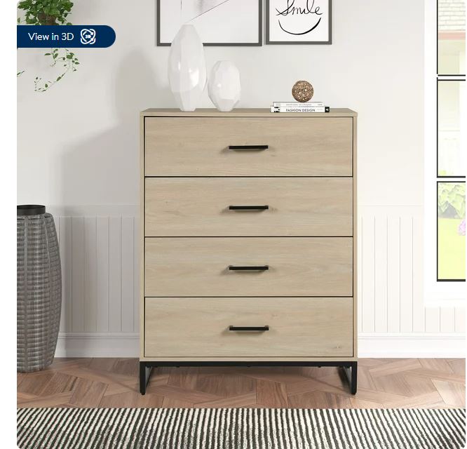 Mainstays Industrial 4 Drawer Dresser, Bedroom, Beige Oak