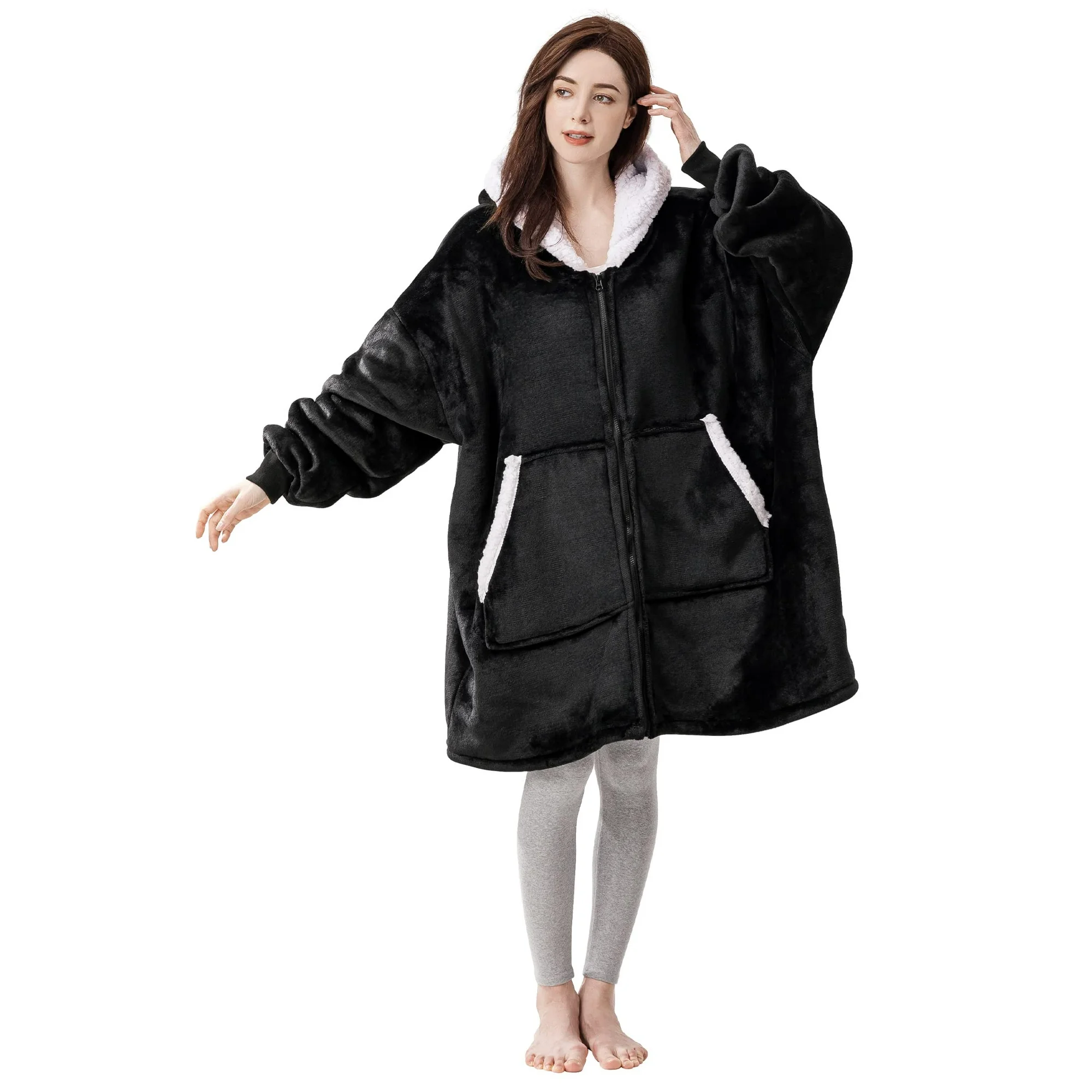 eletecpro Oversized Wearable Blanket, Sherpa Blanket Hoodie, Large Pocket Super Warm and Cozy Sweatshirt with Comfy Sleeves, Gifts for Adult Women Men Anniversary