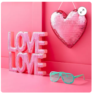 9″x9″ Hanging Valentine Wall Art Pink Heart Disco Ball – Spritz™