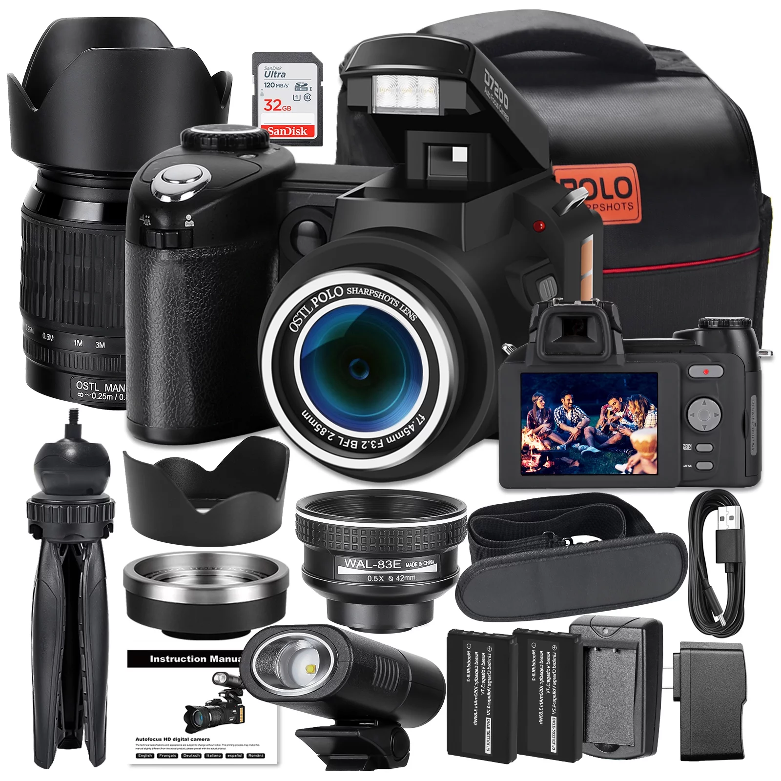 NBD DSLR Camera ,33MP Digital SLR Camera 4K Digital Camera Camcorder with 24X Telephoto Lens, Wide Angle Lens with IPS Screen YouTube Vlogging Camera (32GB SD Card Included)