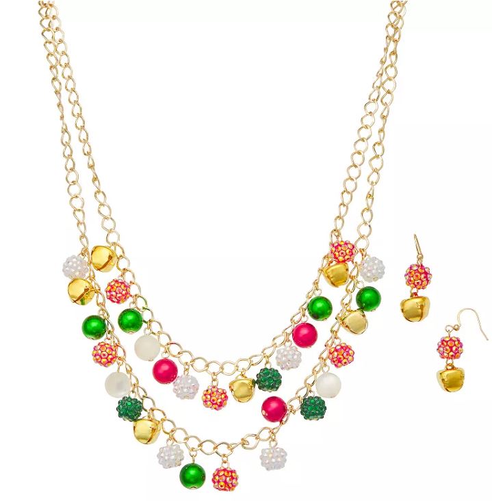 Celebrate Together™ Gold Tone Multirow Beaded Necklace & Drop Earrings