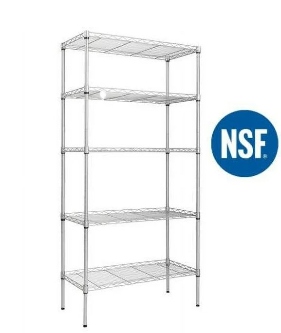 Ktaxon 5-Tier Wire Shelving Unit, Steel Storage Rack for Office Kitchen 30″ W x 14″ D x 60″ H, Silver