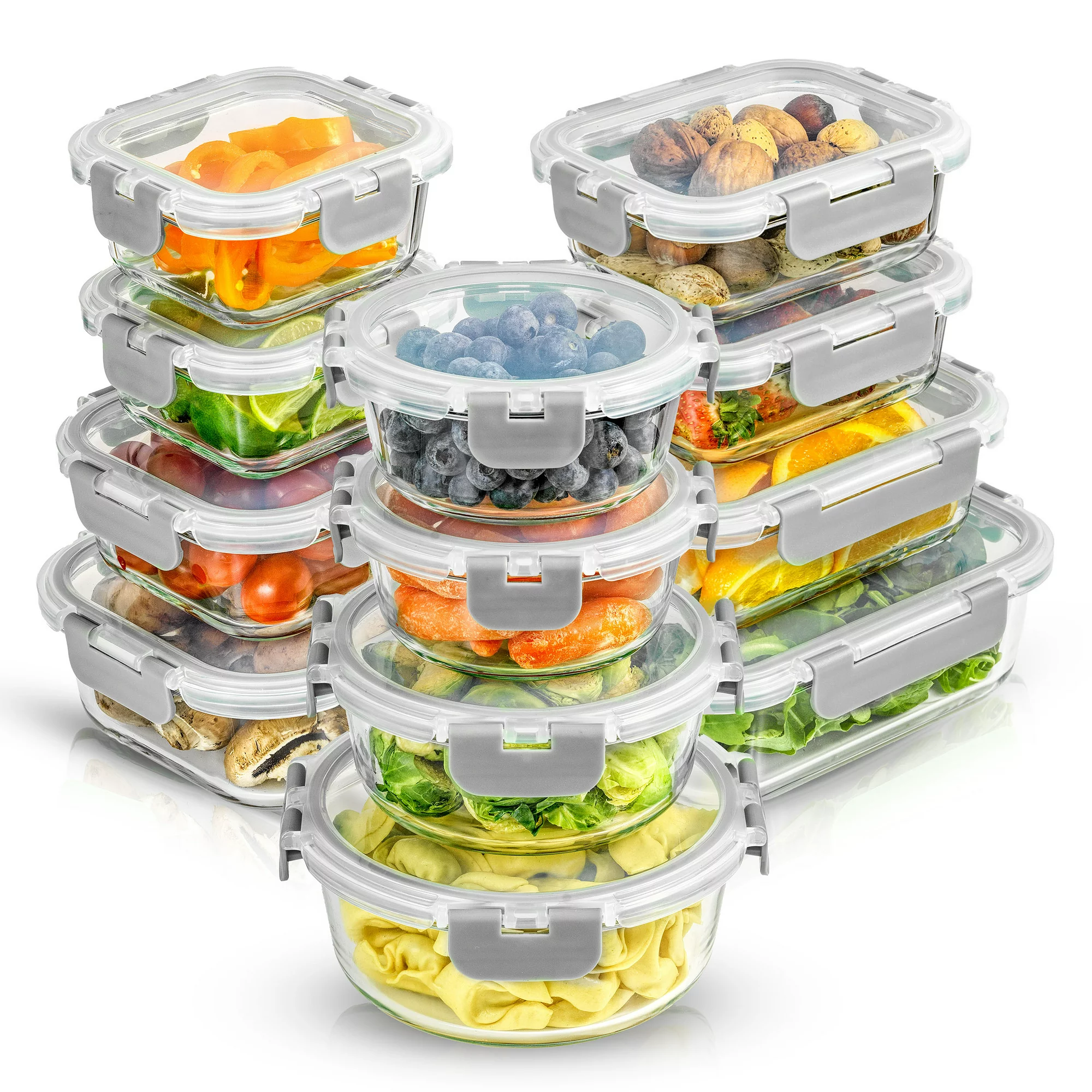 JoyJolt 24 Piece Glass Storage Container Set – Food Containers with Leakproof Lid – Meal Prep Jars