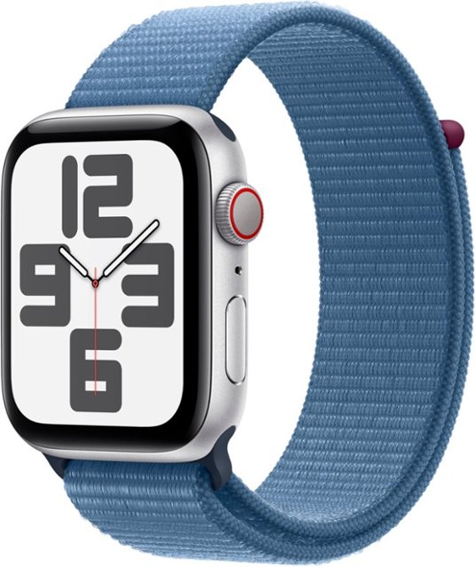 Apple Watch SE 2nd Generation (GPS + Cellular) 44mm Silver Aluminum Case with Winter Blue Sport Loop – Silver