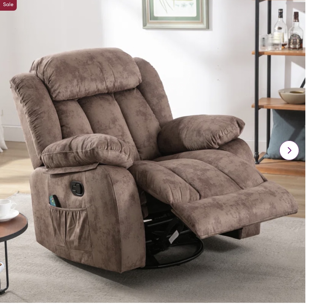 35″ Wide Compact Swivel Rocker with Heat and Massage Durable Lounge Chair