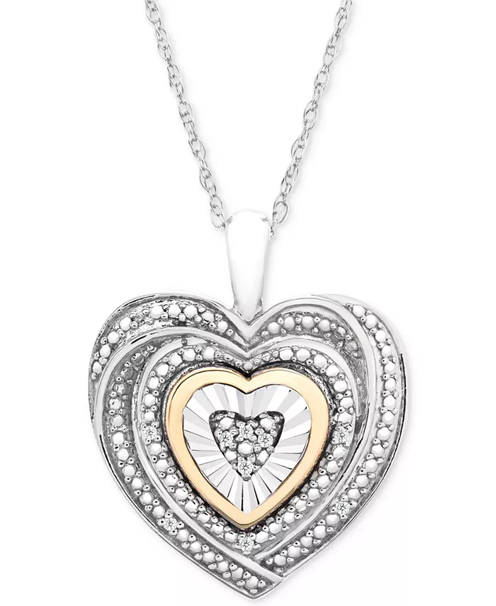 Diamond Accent Two-Tone Heart Pendant Necklace in Sterling Silver and 10k Gold