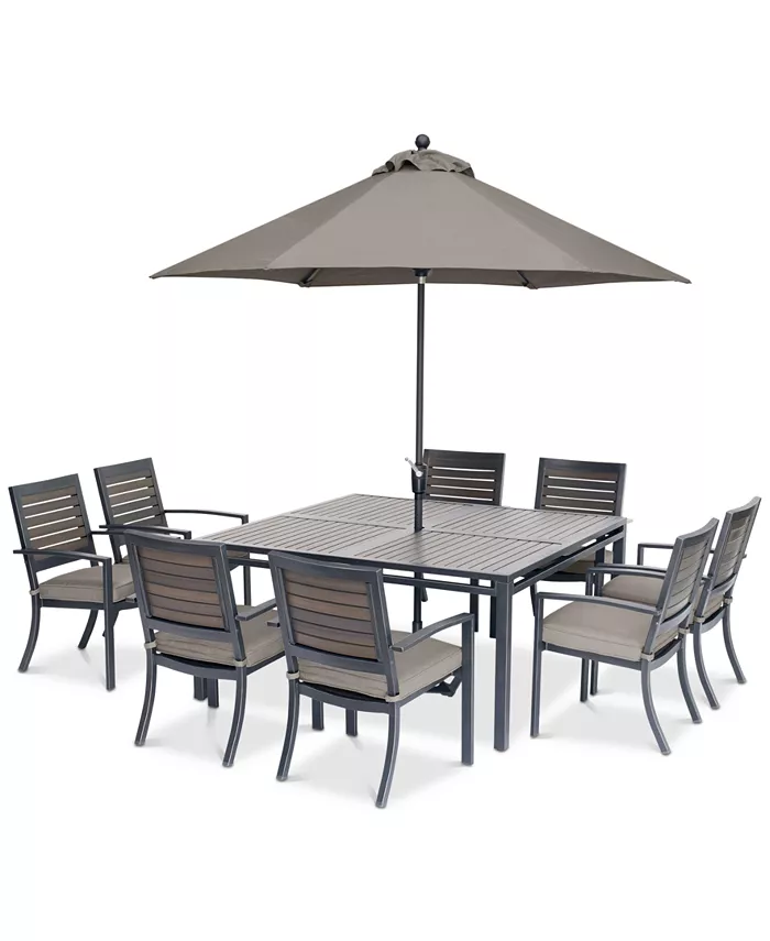 CLOSEOUT! Marlough II Outdoor Aluminum 9-Pc. Dining Set (62″ Square Dining Table and 8 Dining Chairs), Created for Macy’s