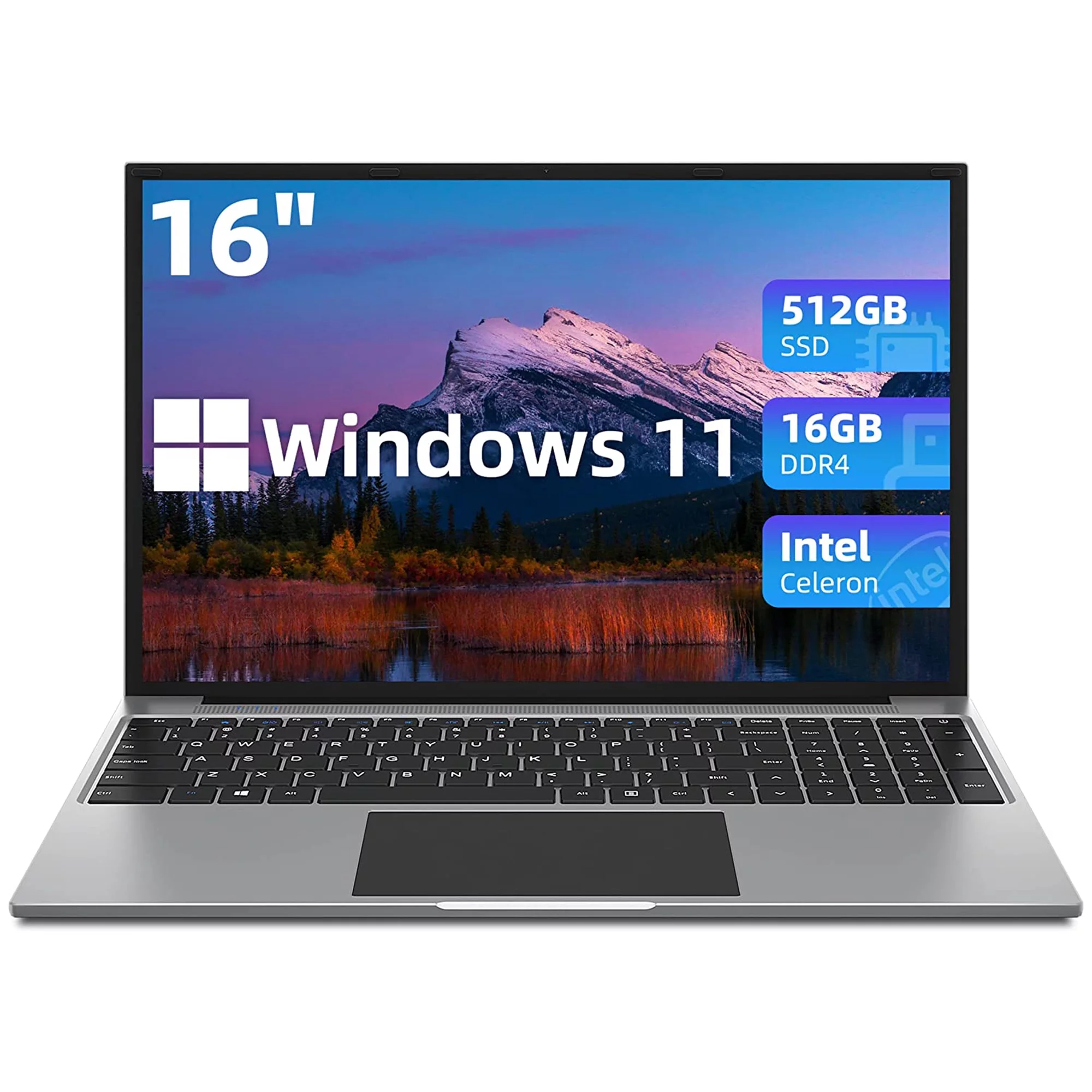 Jumper 16in Windows 11 Laptop 16GB RAM 512GB SSD 4-Core Intel Celeron N100 1920*1200 FHD IPS Screen