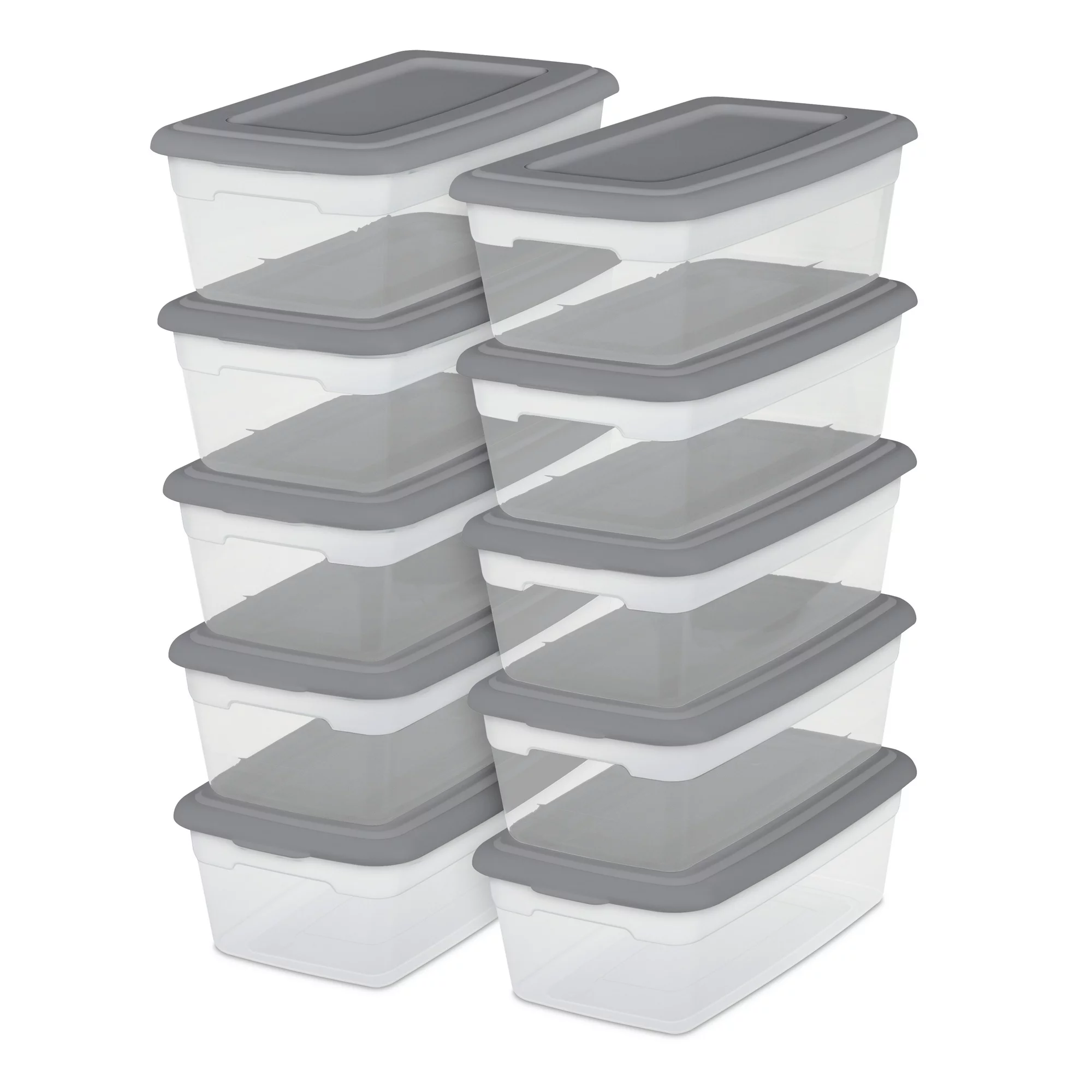 Sterilite Set of (10) 6 Qt. Clear Plastic Storage Boxes with Gray Lids