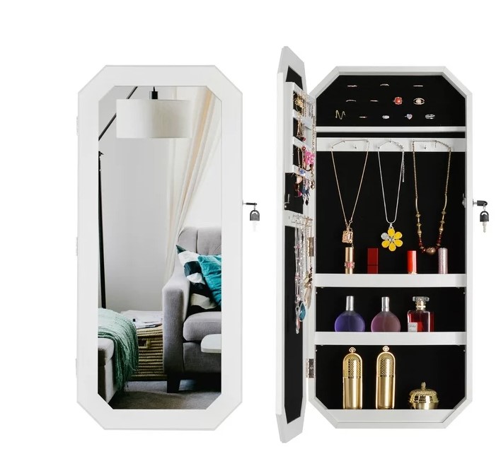 Aukfa Wall Door Mounted Jewelry Cabinet,Octagon Jewelry Cabinet Organizer – White