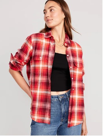 Loose Flannel Boyfriend Shirt for Women