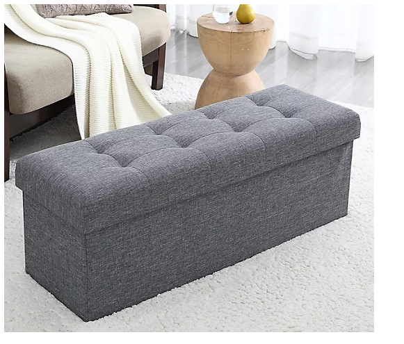 Ornavo Home Foldable Tufted Linen Large Storage Ottoman Bench