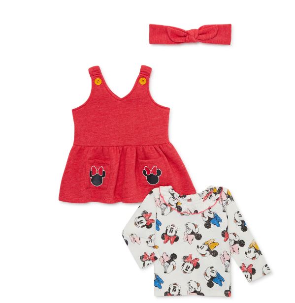 Minnie Mouse Toddler Girls Pinafore Set with Matching Headband, Sizes 3T-5T