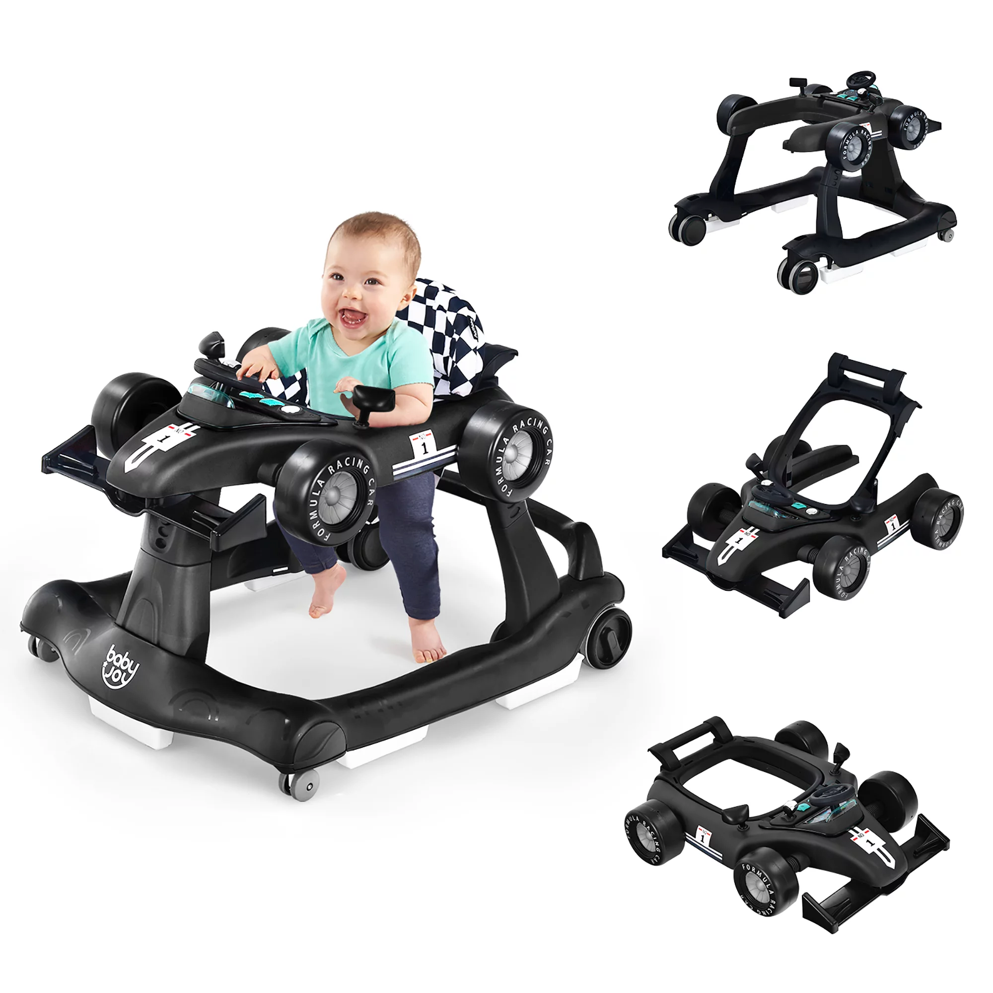 Babyjoy 4-in-1 Baby Walker Foldable Activity Push Walker Adjustable Black
