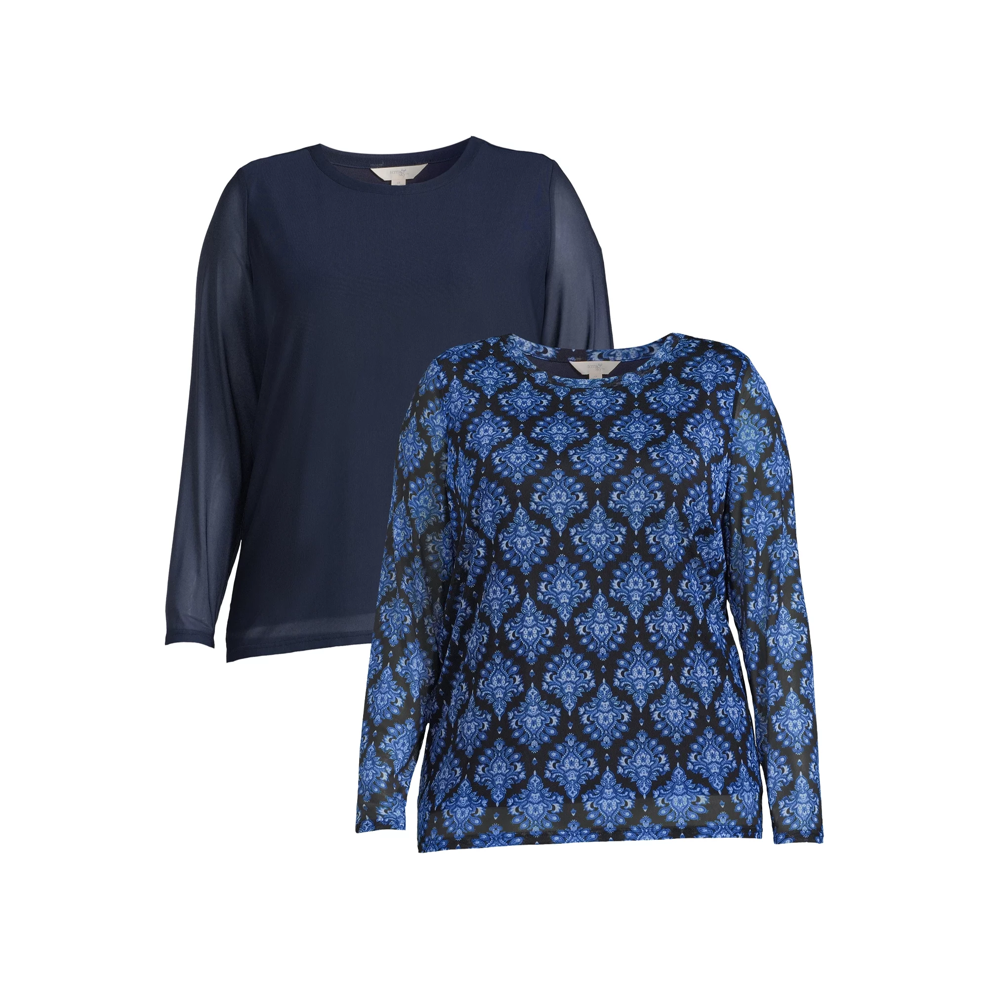 Terra & Sky Women’s Plus Size Long Sleeve Mesh Top, 2-Pack