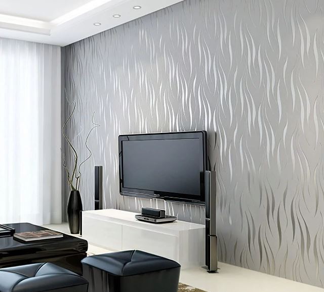 Bshapplus Textured Non-Woven 3D Wallpaper, 393.7″x 20.8″ Wave Stripe Embossed Pattern Wall Sticker for Bedroom Living Room Bathroom (Glue Not Included)