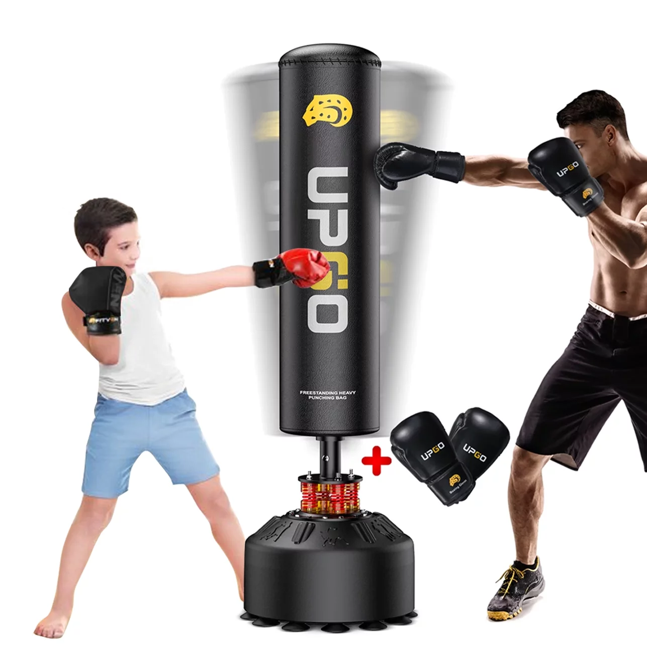 UPGO Freestanding Punching Bag 70”-205lbs with Boxing Gloves，Heavy Boxing Bag with Suction Cup Base for Adult Youth Kids – Men Stand Kickboxing Bag