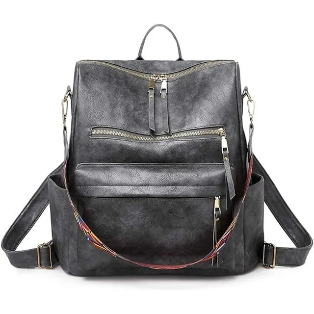 YOMYM Women Backpack Purse for Women, Fashion Leather Designer Ladies Convertible Travel College Shoulder Bags with Colorful Strap