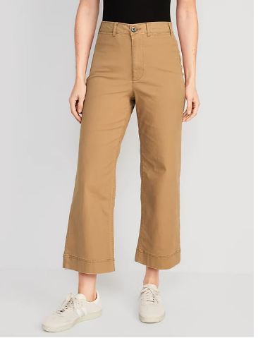 High-Waisted Wide-Leg Cropped Chino Pants for Women