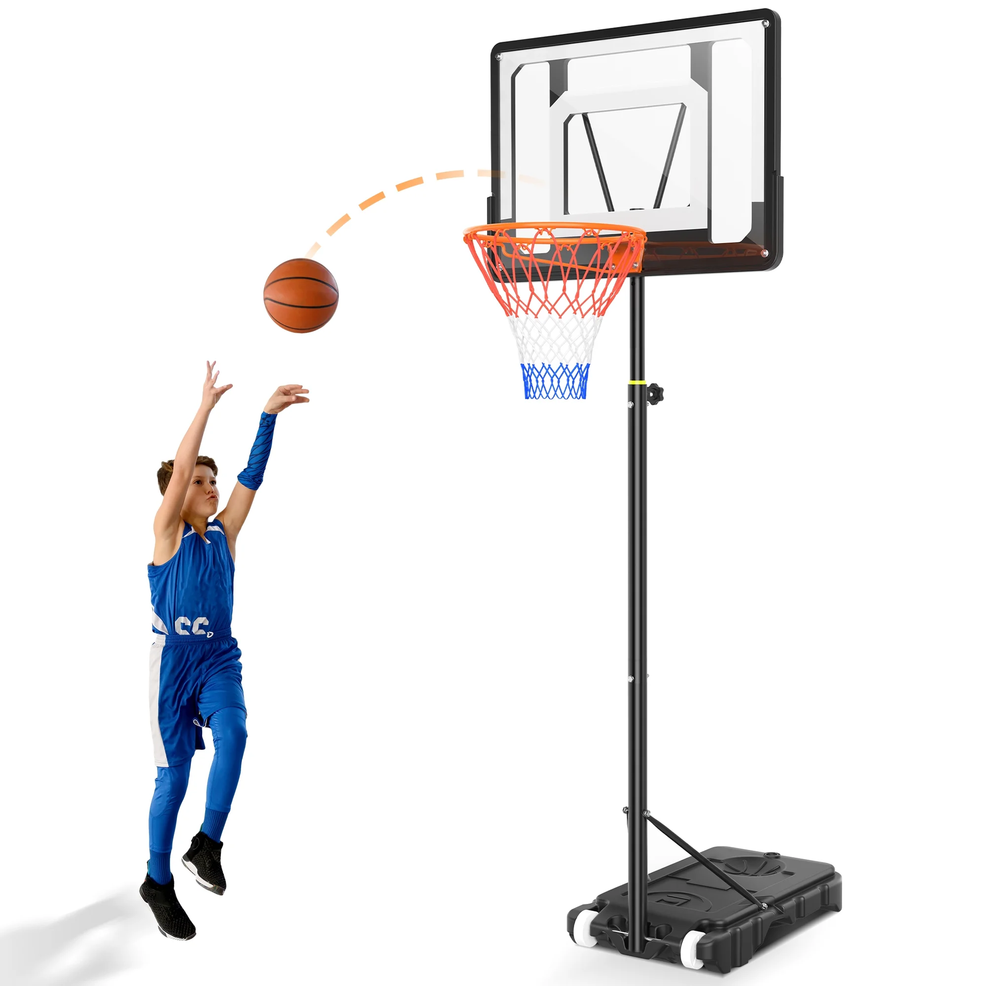 Ifanze Portable Basketball Hoop Goal 5ft-7ft Adjustable, Indoor Outdoor Basketball Hoop System with 33″ Shatterproof Backboard and Stand Wheels for Kids Teenagers Youth Junior, Black