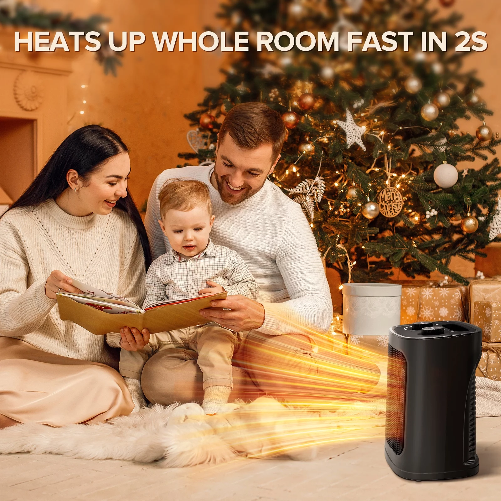 KISSAIR Compact 950W/1500W Space Heater with Thermostat – ETL Certified Ceramic Portable Heater Fan, Ideal for Home/Dorm/Office/Apartment, Black