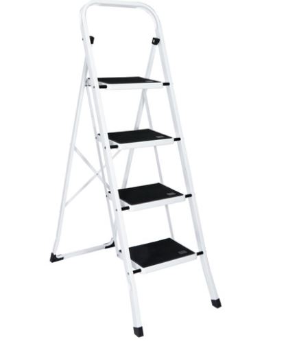 4 Step Ladder Anti-Slip Pedal Sturdy Steel Ladder Handgrip Lightweight 330lbs