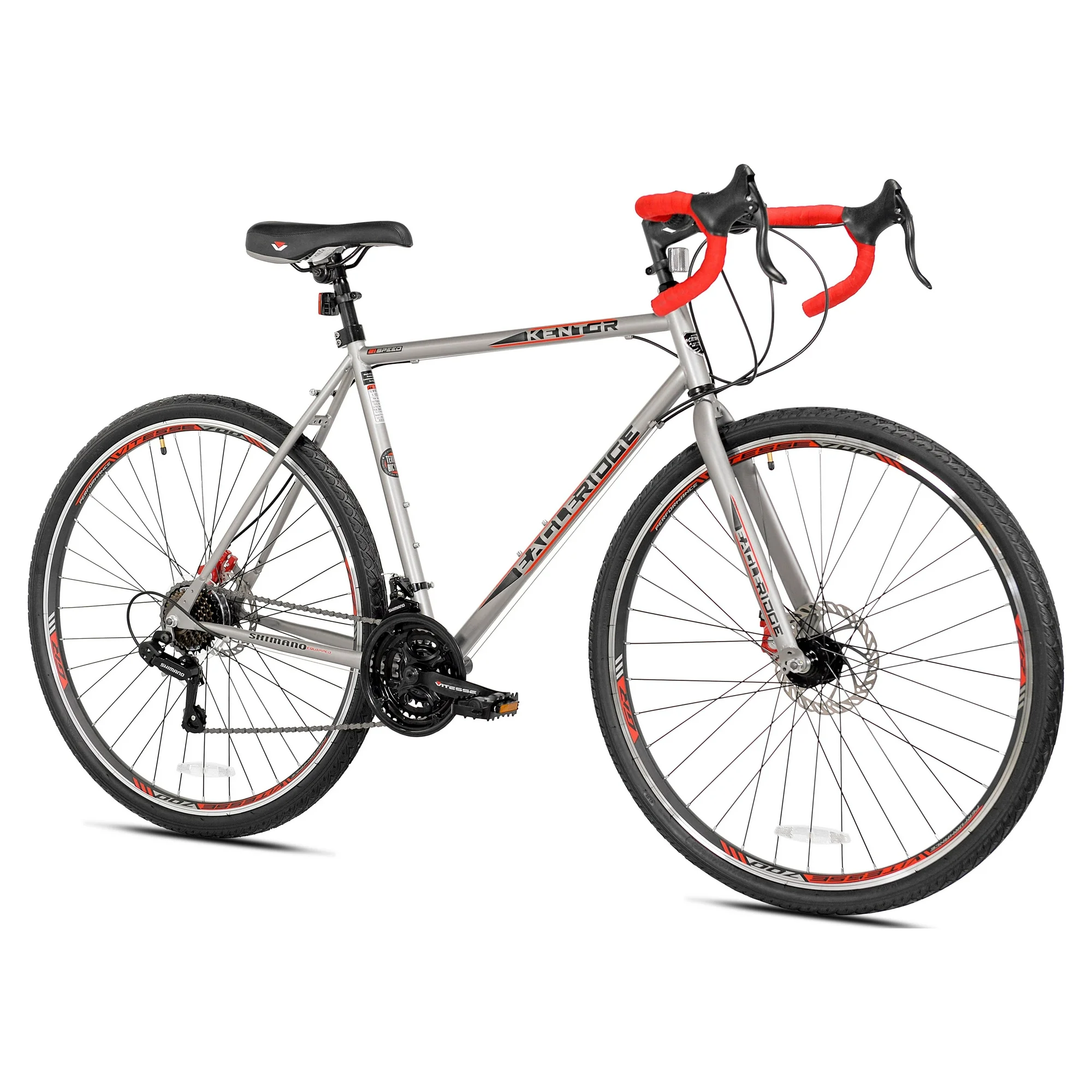 Kent Bicycles 700c Eagle Ridge Adventure Gravel Men’s Large Bike, Silver, Red