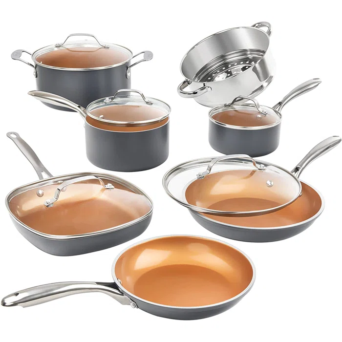 Gotham Steel 12 Piece Aluminum Nontick Cookware Set, Stay Cool Handles, Oven & Dishwasher Safe