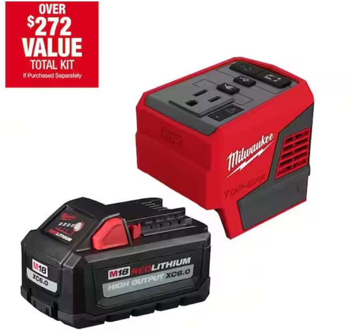 M18 18-Volt 175-Watt Lithium-Ion Powered Compact Inverter with 6.0 Ah Battery