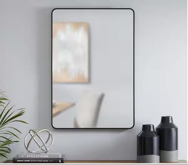 Medium Modern Rectangular Black Framed Mirror with Rounded Corners (22