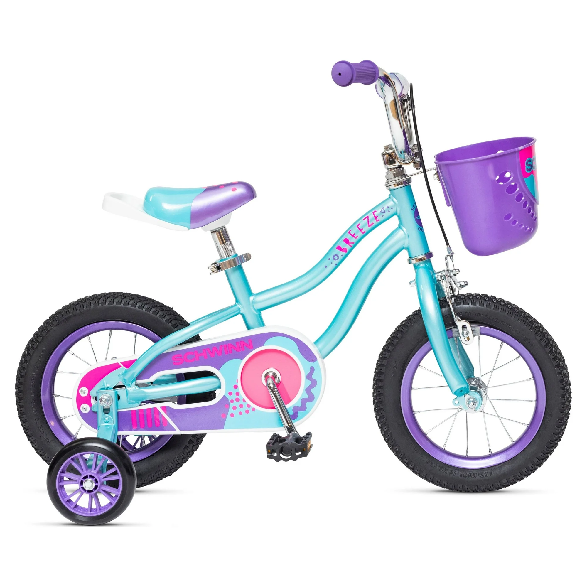 Schwinn 12″ Breeze Girls Kids Bike with Basket, Teal, Recommended for Ages 2 – 4