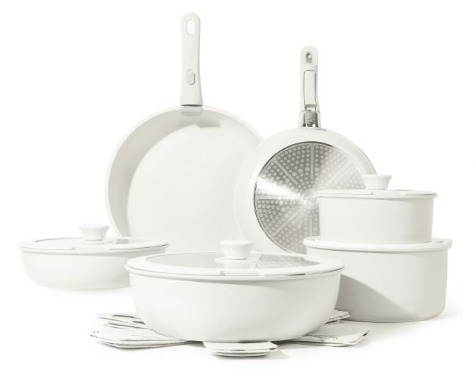 Carote Nonstick Cookware Sets, 17 Pcs Granite Non Stick Pots and Pans Set with Removable Handle