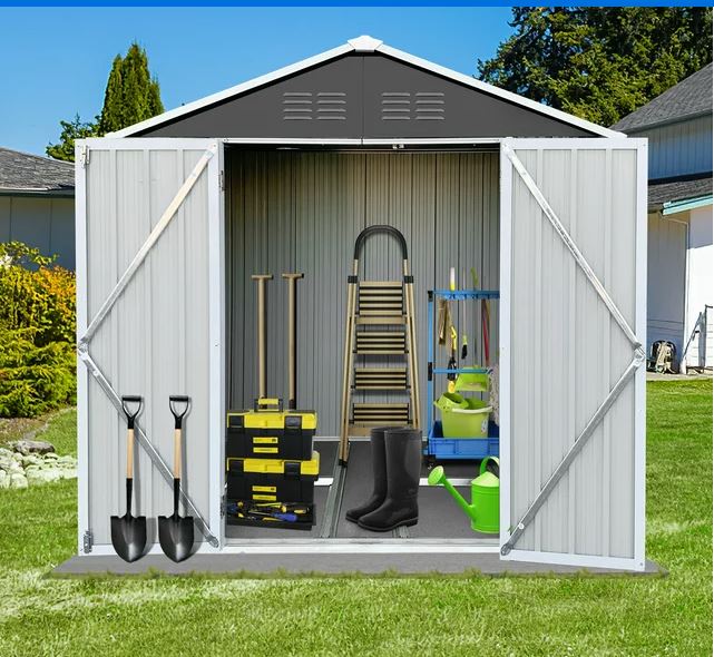 6′ x 4′ Outdoor Metal Storage Shed, Tools Storage Shed, Galvanized Steel Garden Shed with Lockable Doors, Outdoor Storage Shed for Backyard, Patio, Lawn, D8311