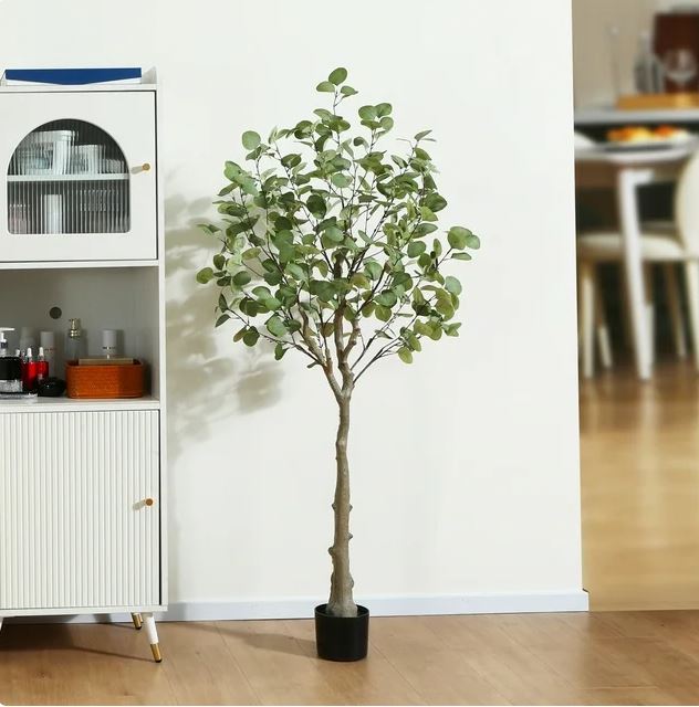 5ft Artificial Eucalyptus Silk Plants in Pot, Faux Plastic Eucalyptus Tree with Durable Plastic