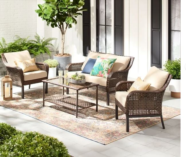 Mainstays Tuscany Ridge 4Piece Wicker Outdoor Conversation Set, Tan