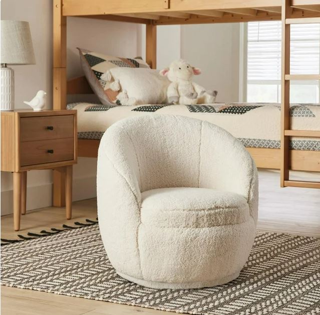 Better Homes & Gardens Mira Kids Swivel Chair, Cream Faux Shearling